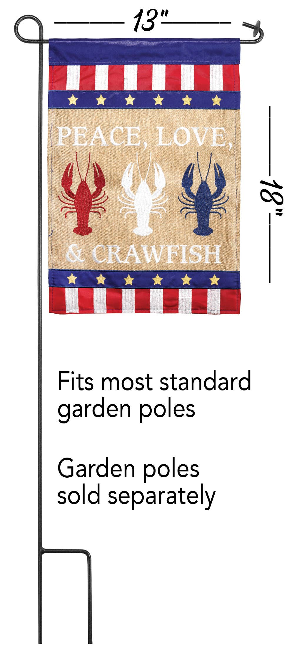 PEACE LOVE & CRAWFISH DOUBLE GARDEN FLAG