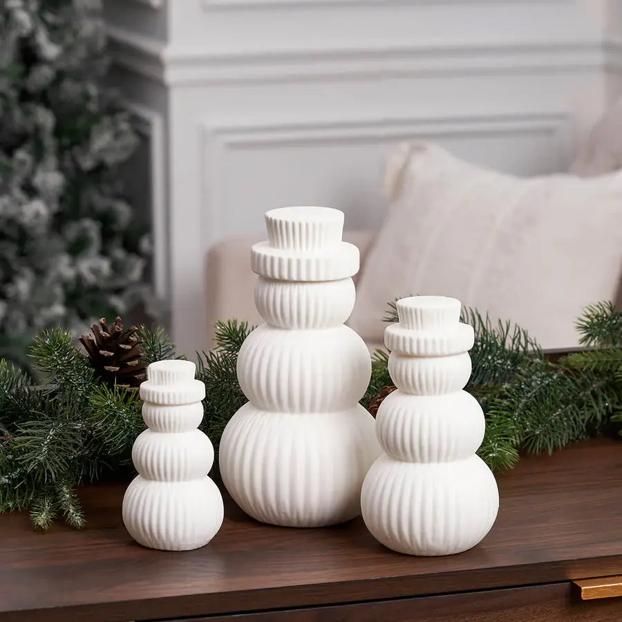 Christmas White Snowman LED Decorative Figurine Set 3