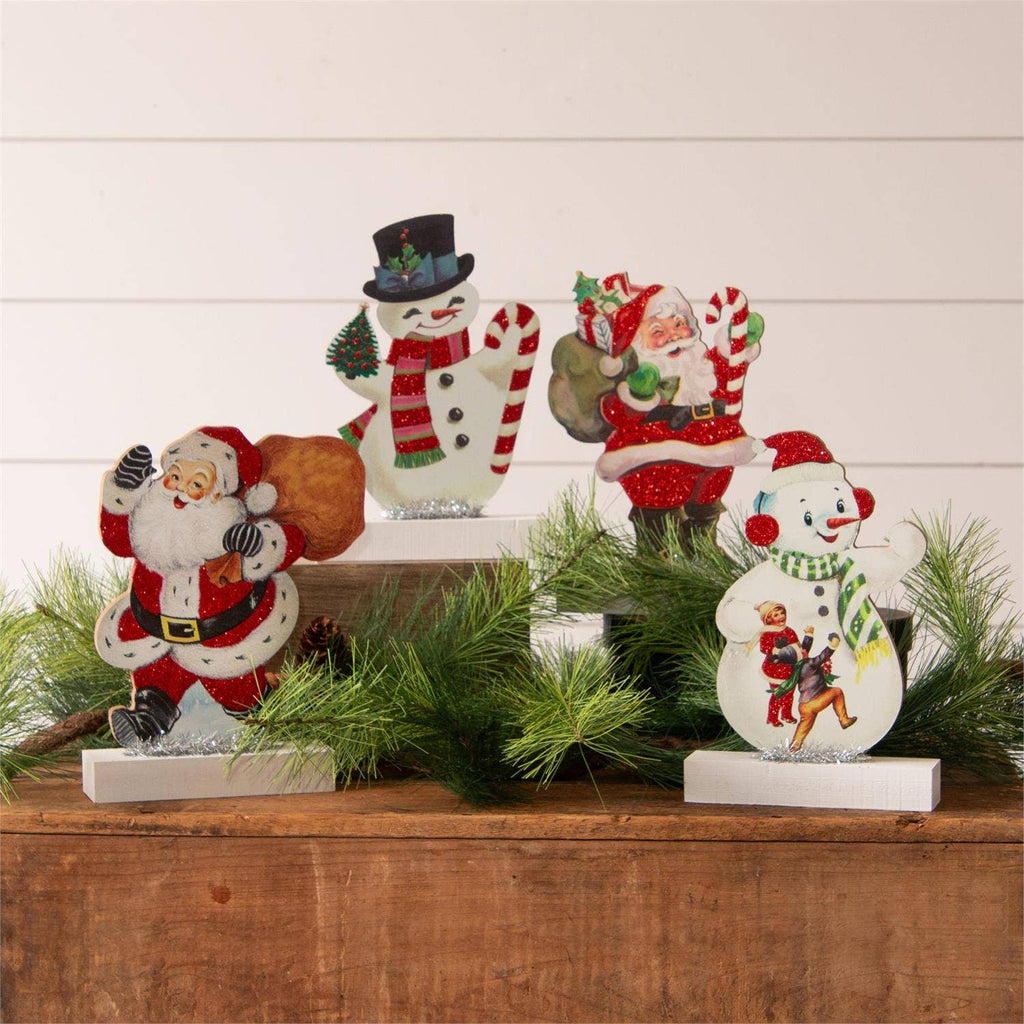 Vintage Santa And Snowmen Cutout Table Sitters (set of 4)