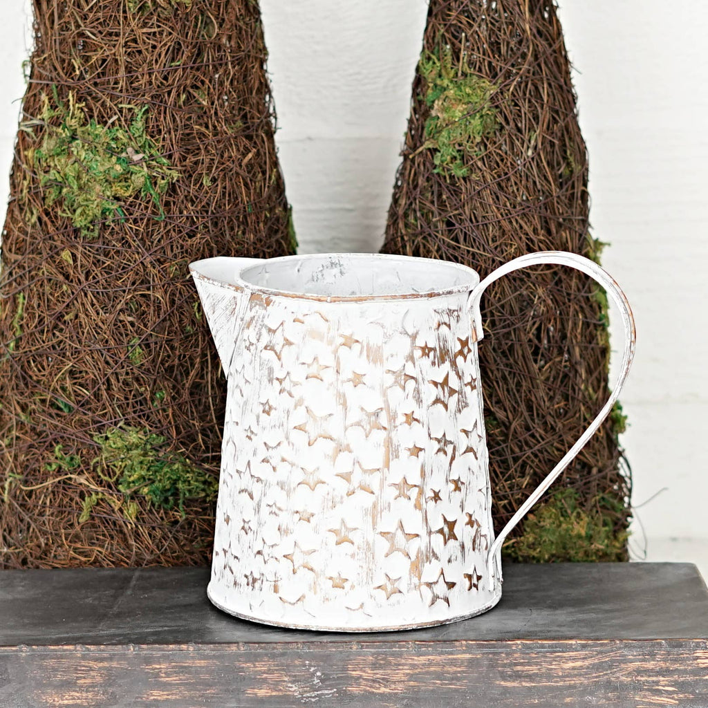 Metal Container-Pitcher-Vintage white with Golden Star