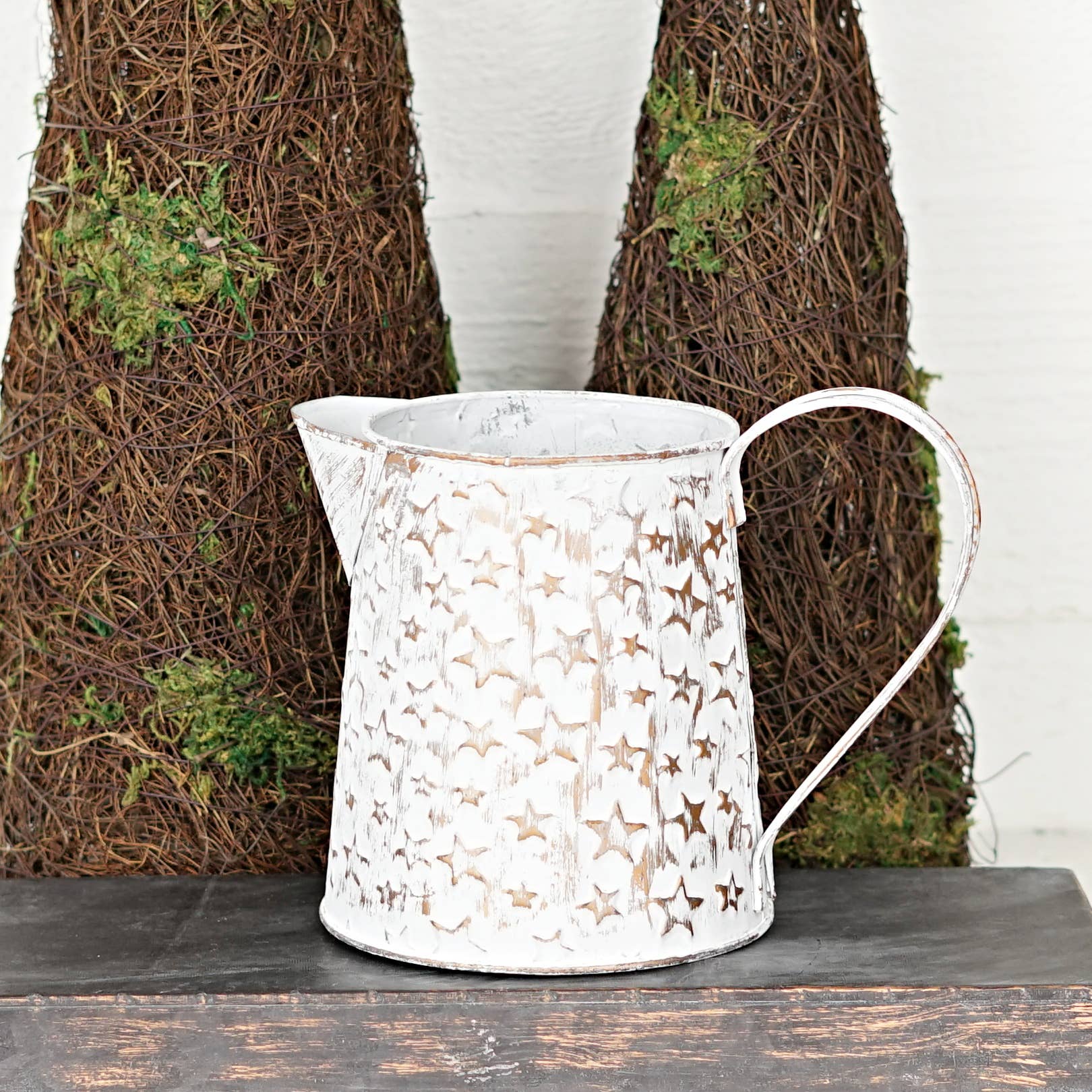 Metal Container-Pitcher-Vintage white with Golden Star