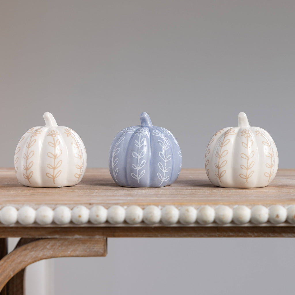Mini Dolomite Fall Pumpkins Blue Decor