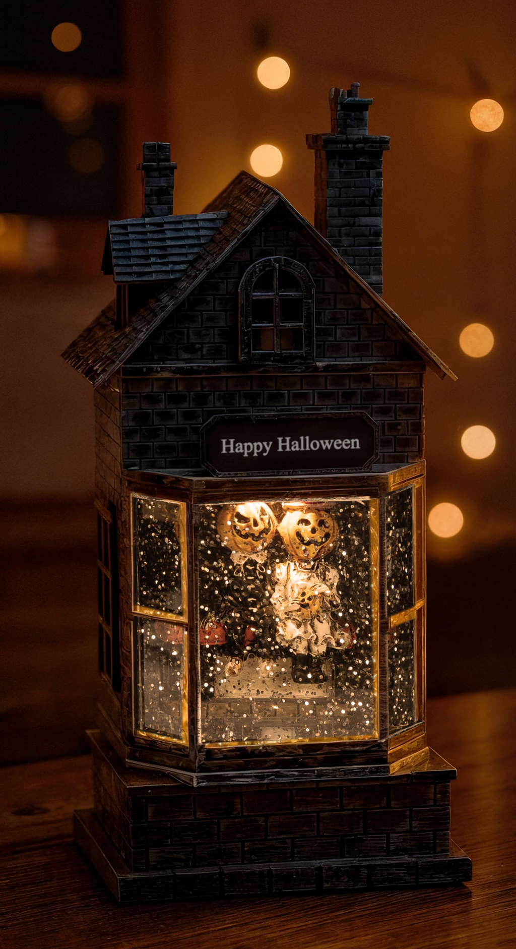 10.5 Inch Lighted Haunted Houses Spinning Halloween Water Globe, Pumpkin Couple