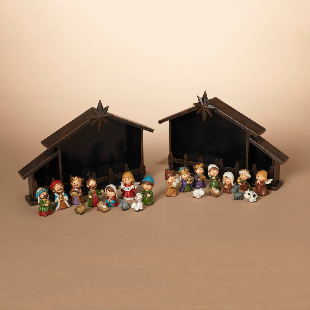 Christmas 11 Pc Resin Nativity Set w/ Metal Creche