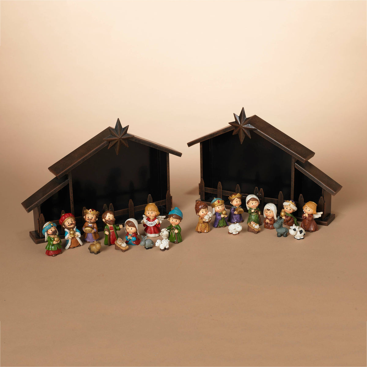 Christmas 11 Pc Resin Nativity Set w/ Metal Creche