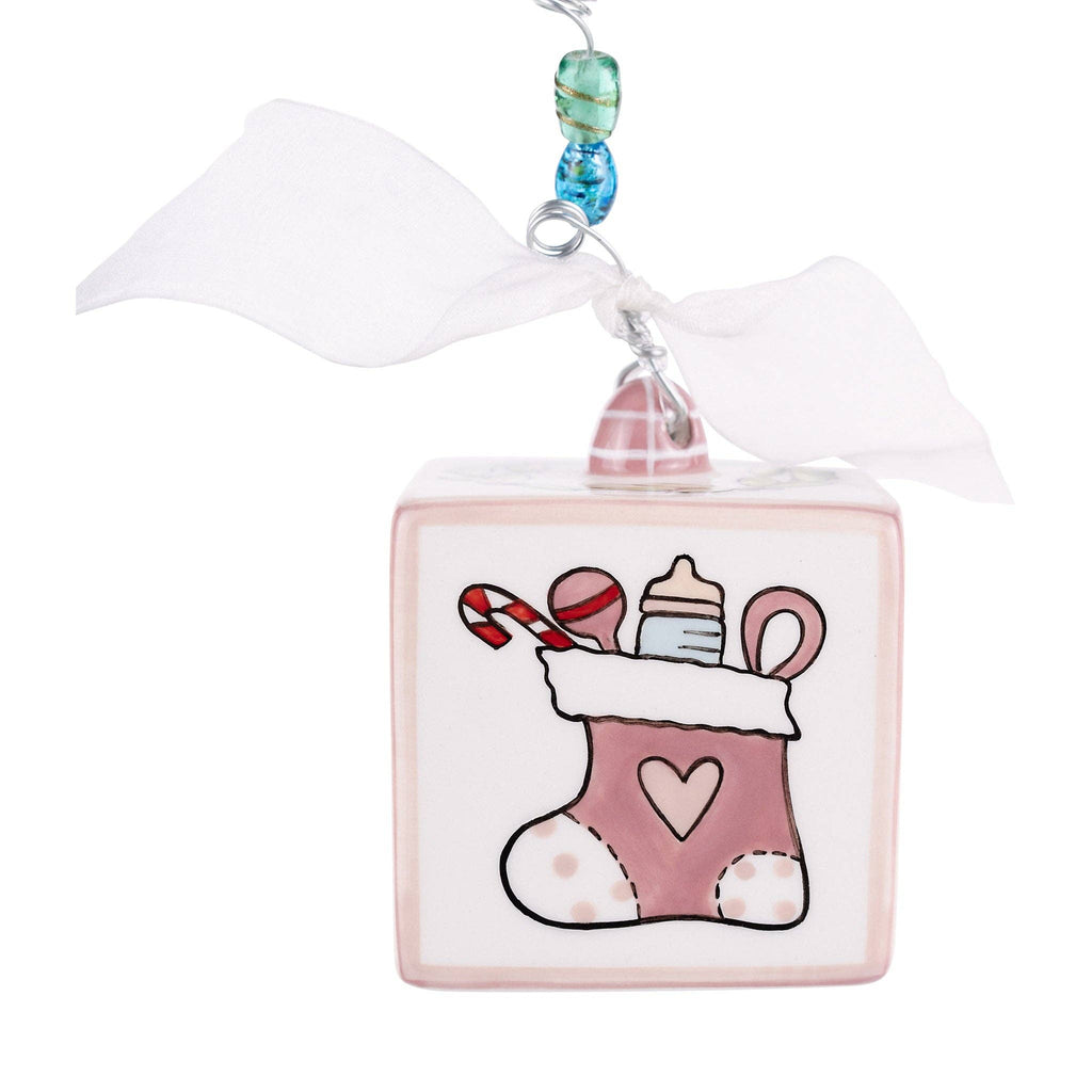 Pink Baby's 1st Christmas Block Ornament