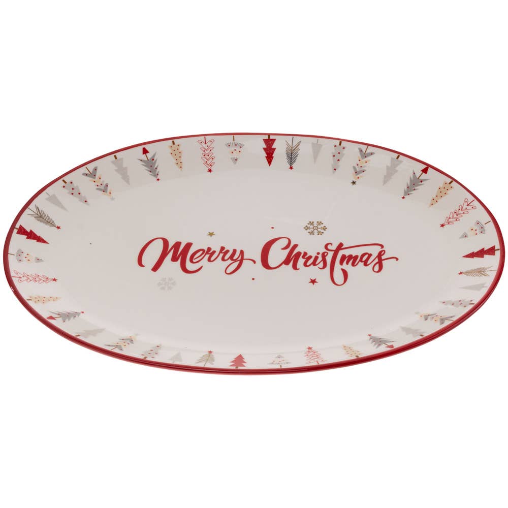 Festive Trees Oval Ceramic Plate