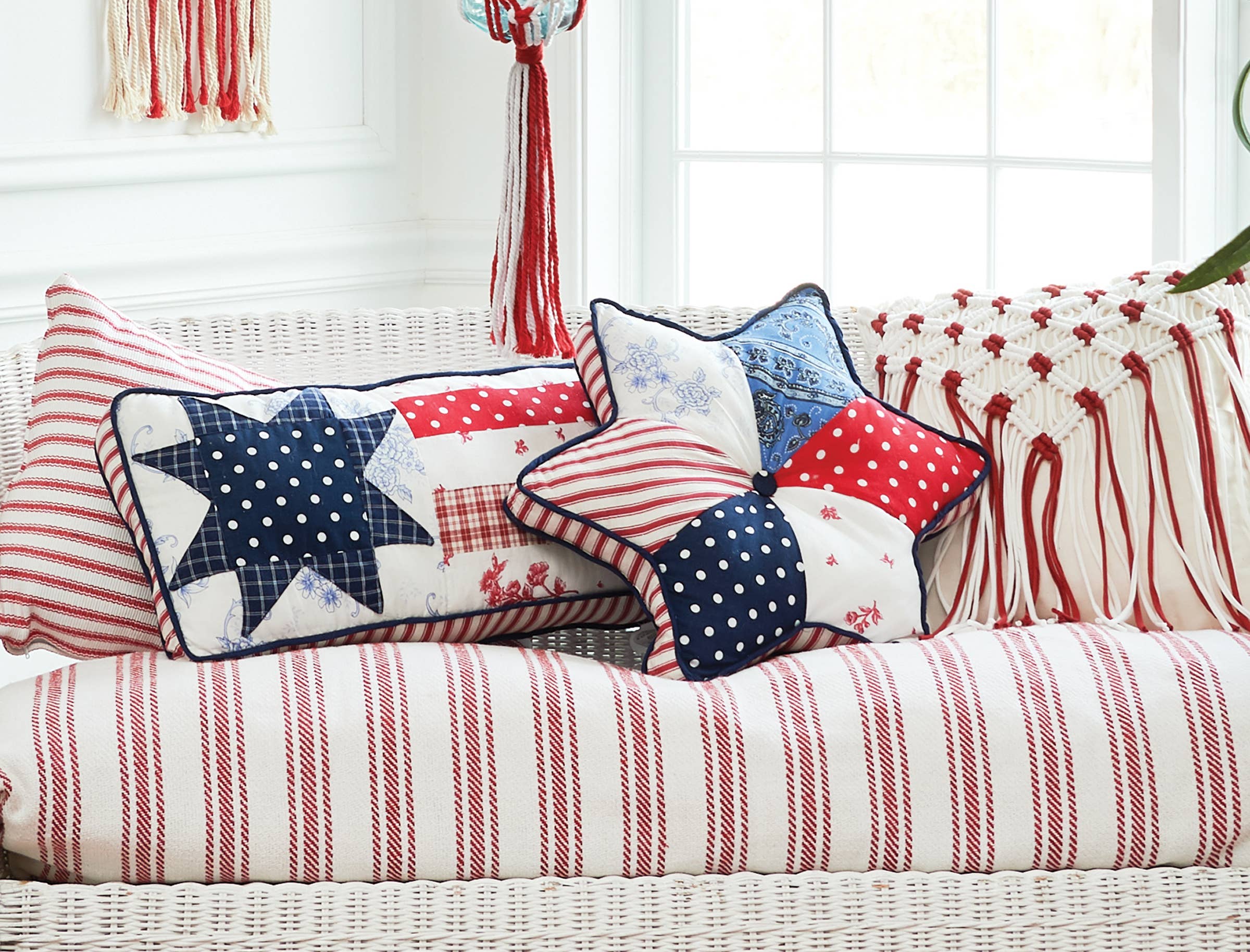 Patriotic Star Patchwork 4th Of July Throw Pillow