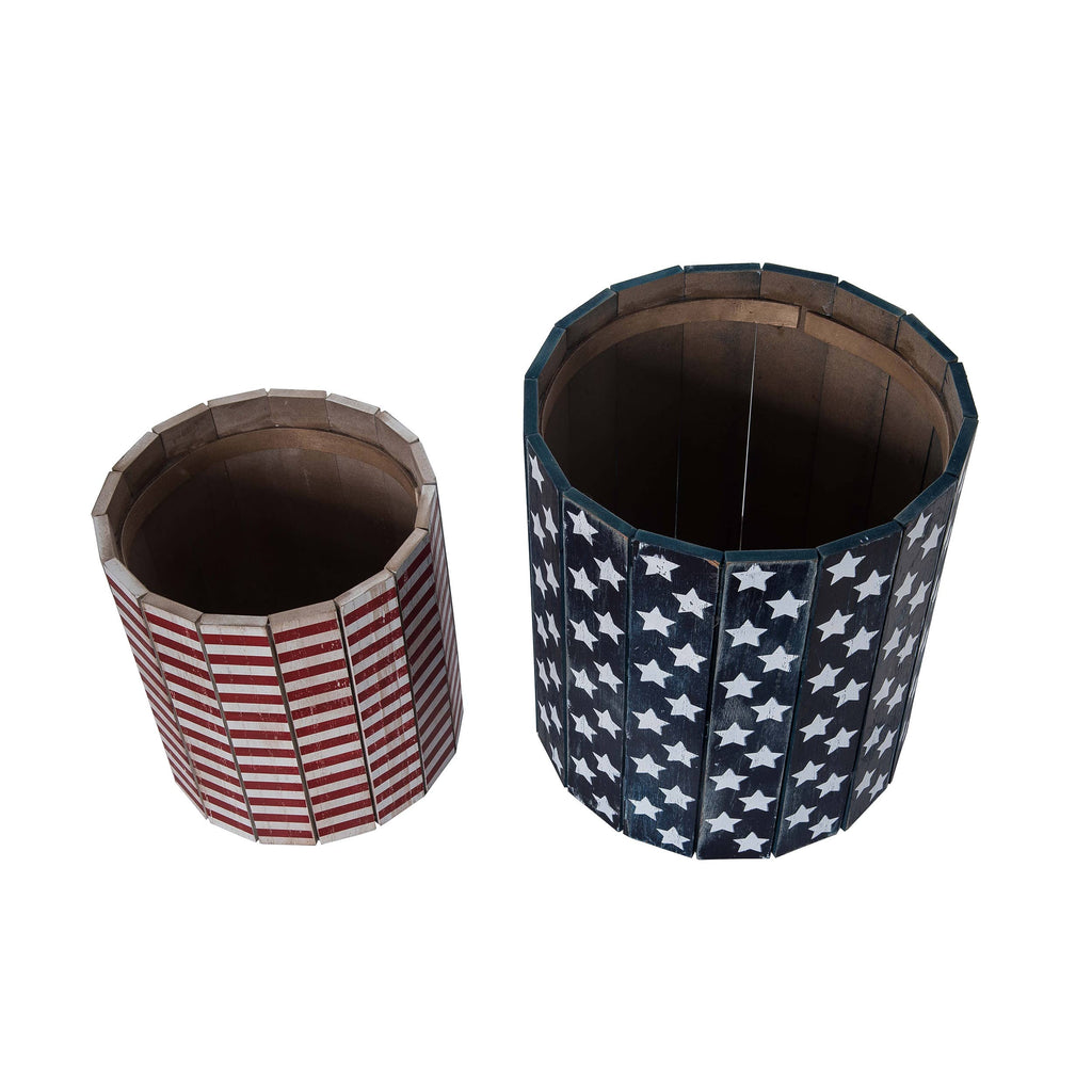 Slatted Americana Barrel Set of 2 Patriotic Décor