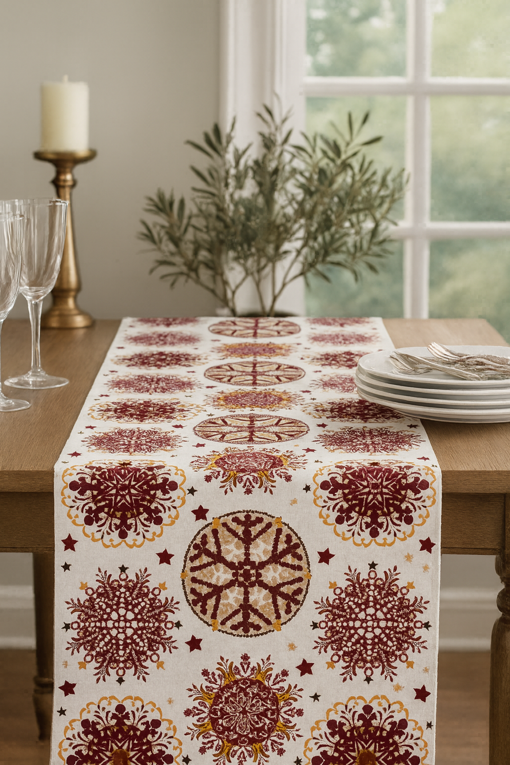 Red Snowflake Festive 16"x72" Table Runner