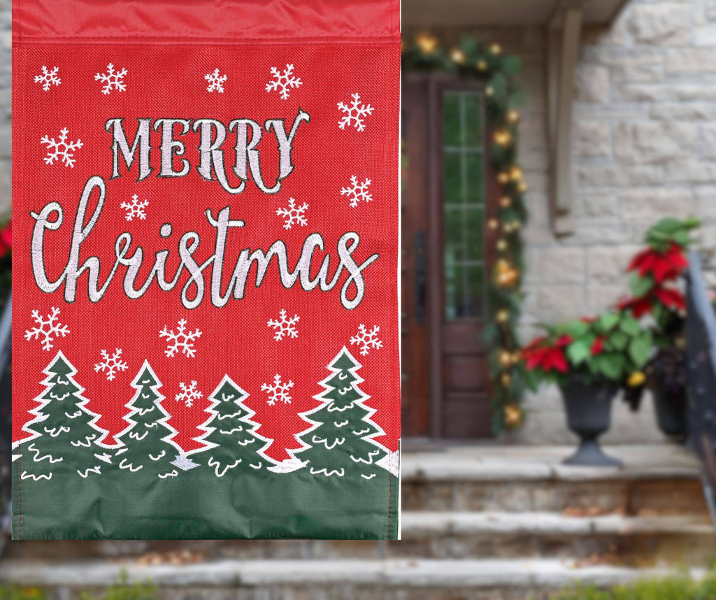 Garden Flag Merry Christmas Tree Flakes