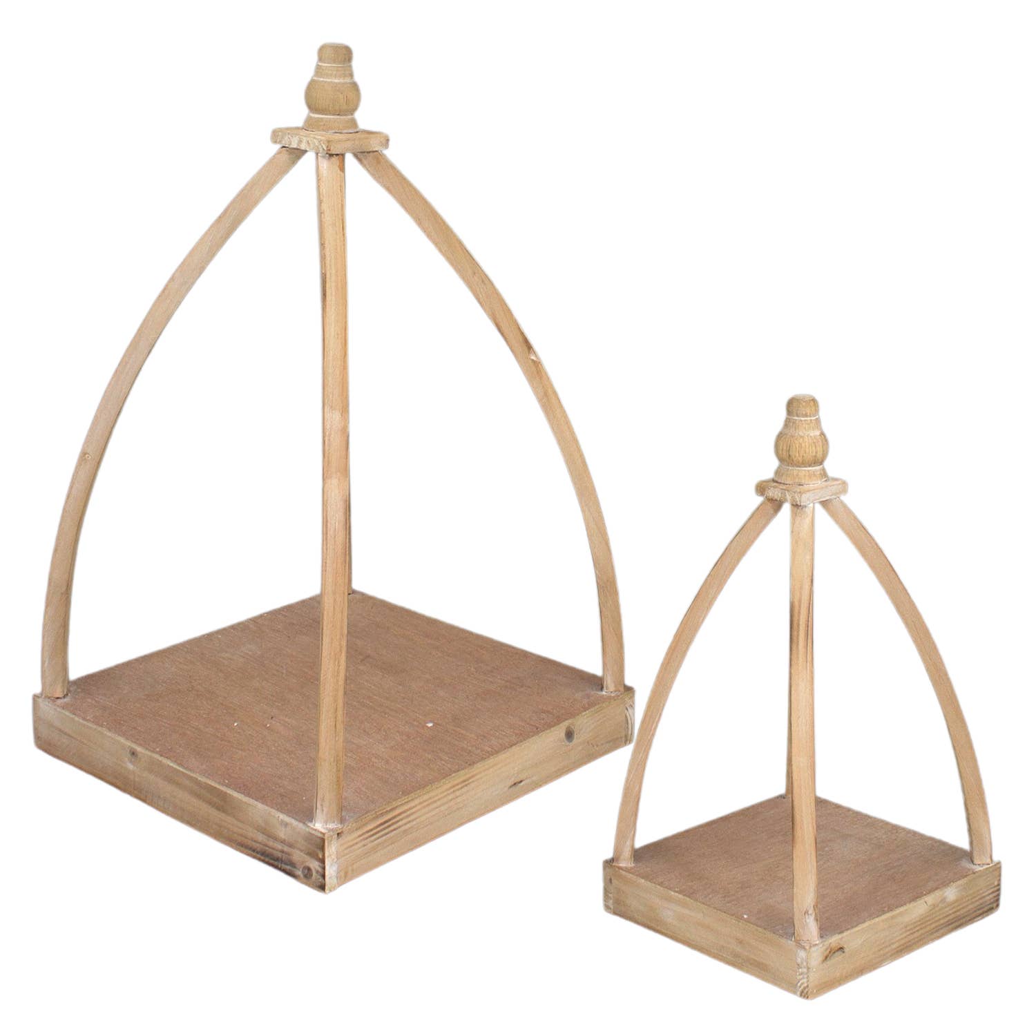 Set of 2 Wood Pyramid Lanterns