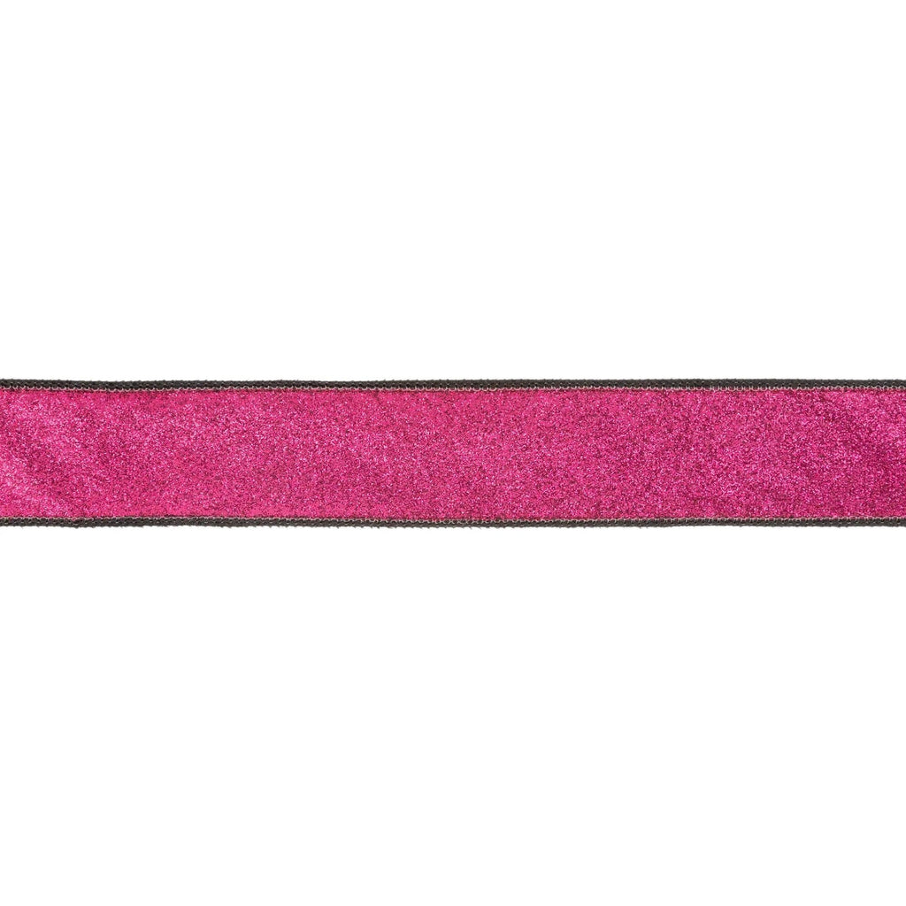 1 1/2" Wired Velvet Ribbon | Black w/ Hot Pink Glitter Backing | 10 Yard Roll