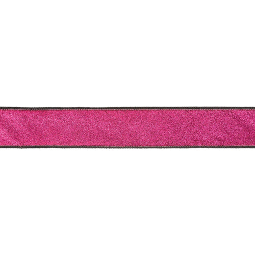 1 1/2" Wired Velvet Ribbon | Black w/ Hot Pink Glitter Backing | 10 Yard Roll