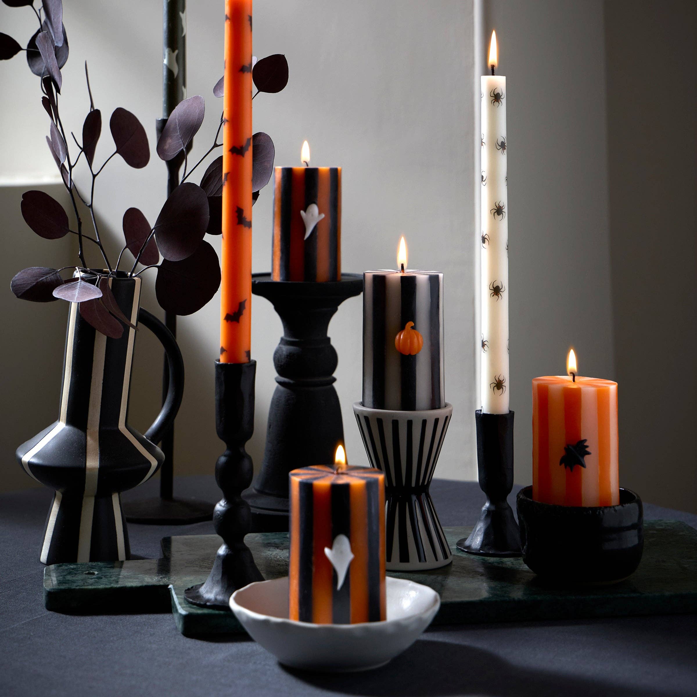 Halloween Striped Pillar Candles, set of 3