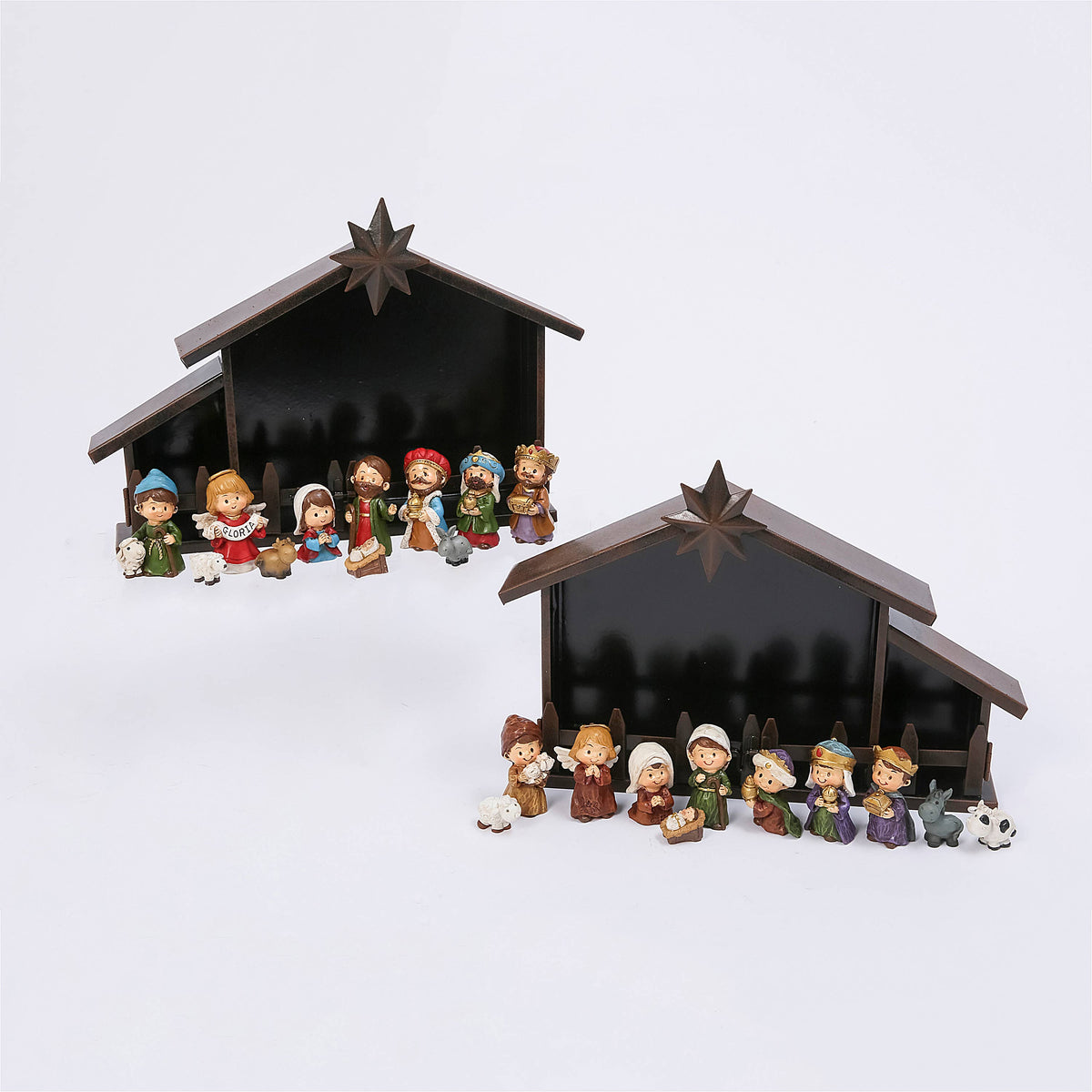 Christmas 11 Pc Resin Nativity Set w/ Metal Creche