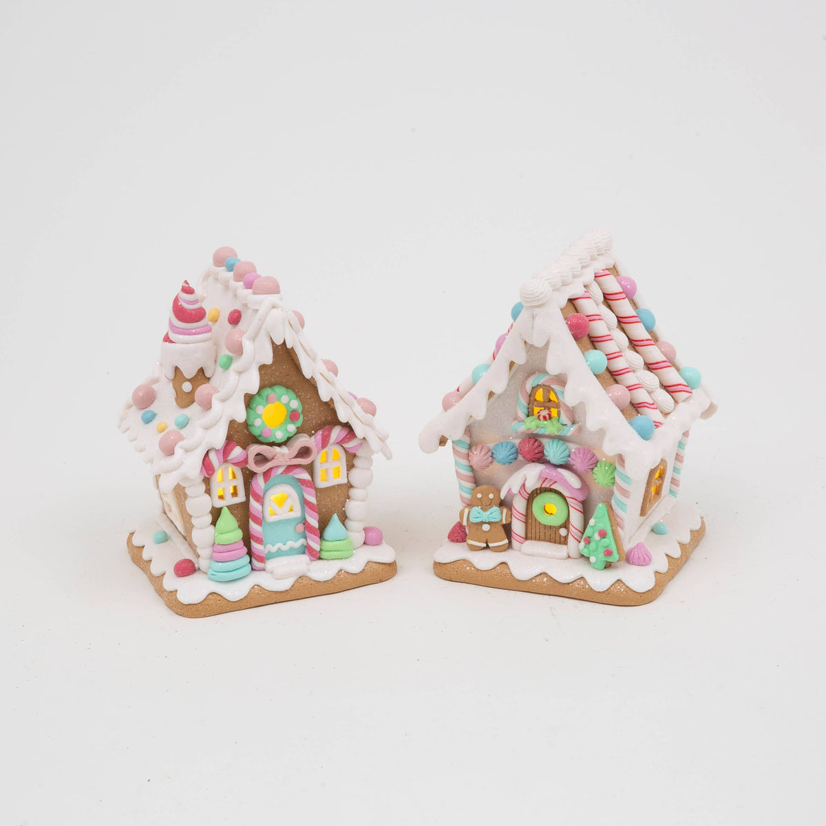 Christmas 7"H Lighted Clay Dough Candy House, 2 Asst