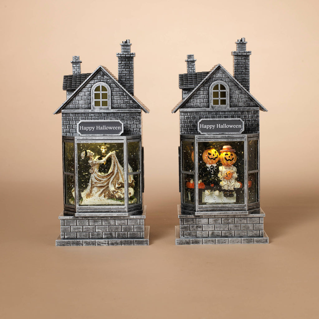10.5 Inch Lighted Haunted Houses Spinning Halloween Water Globes, set of 2