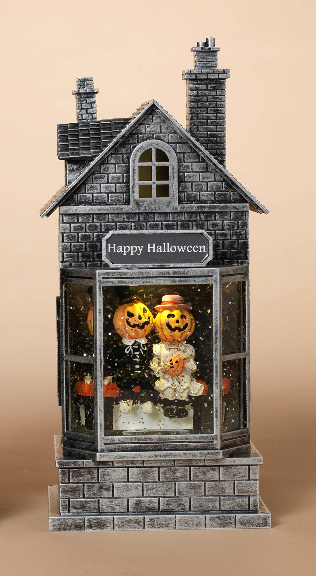10.5 Inch Lighted Haunted Houses Spinning Halloween Water Globe, Pumpkin Couple