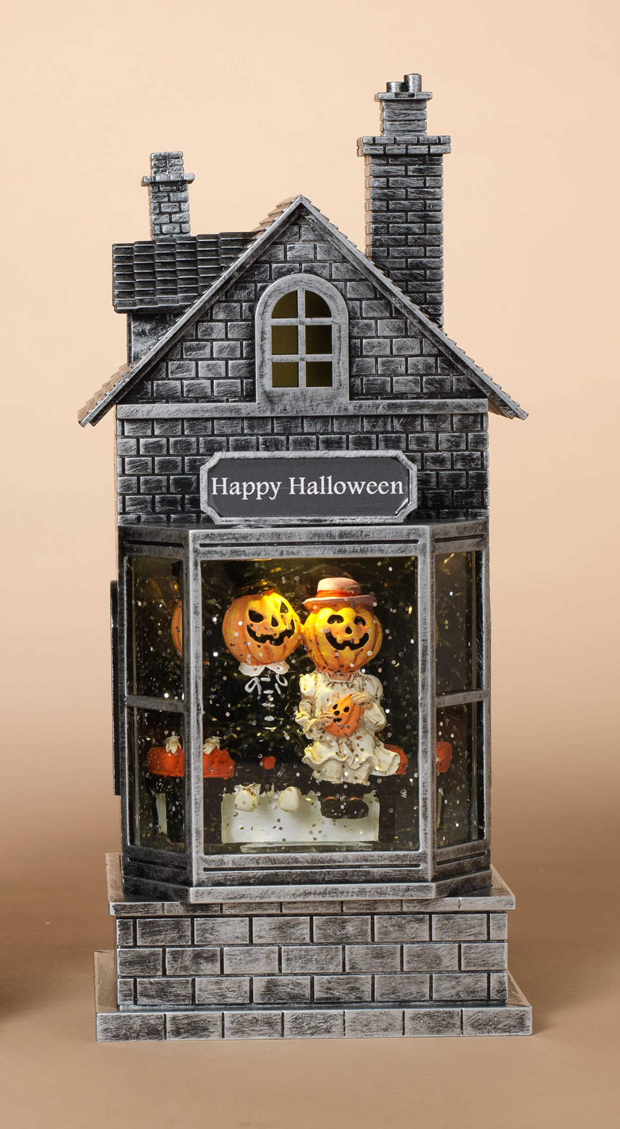 10.5 Inch Lighted Haunted Houses Spinning Halloween Water Globe, Pumpkin Couple