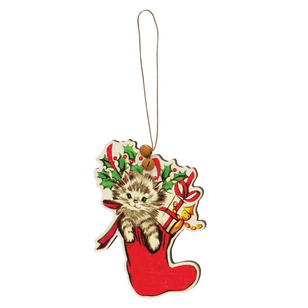 Set of 4 - Retro Look Wooden Puppy, Kitten, & Reindeer Ornament