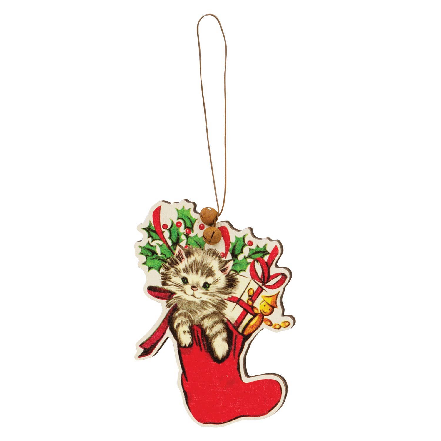 Set of 4 - Retro Look Wooden Puppy, Kitten, & Reindeer Ornament