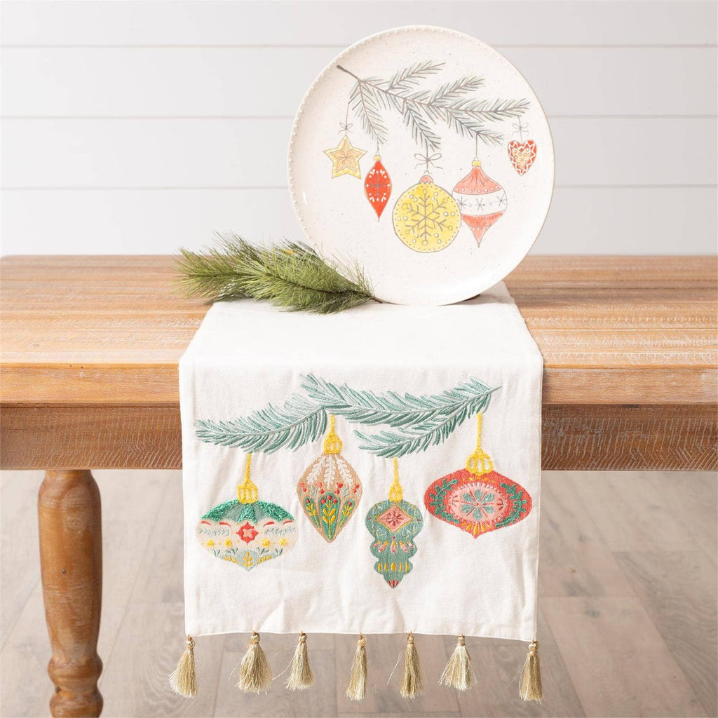 Table Runner - Merry Ornaments Embroidered