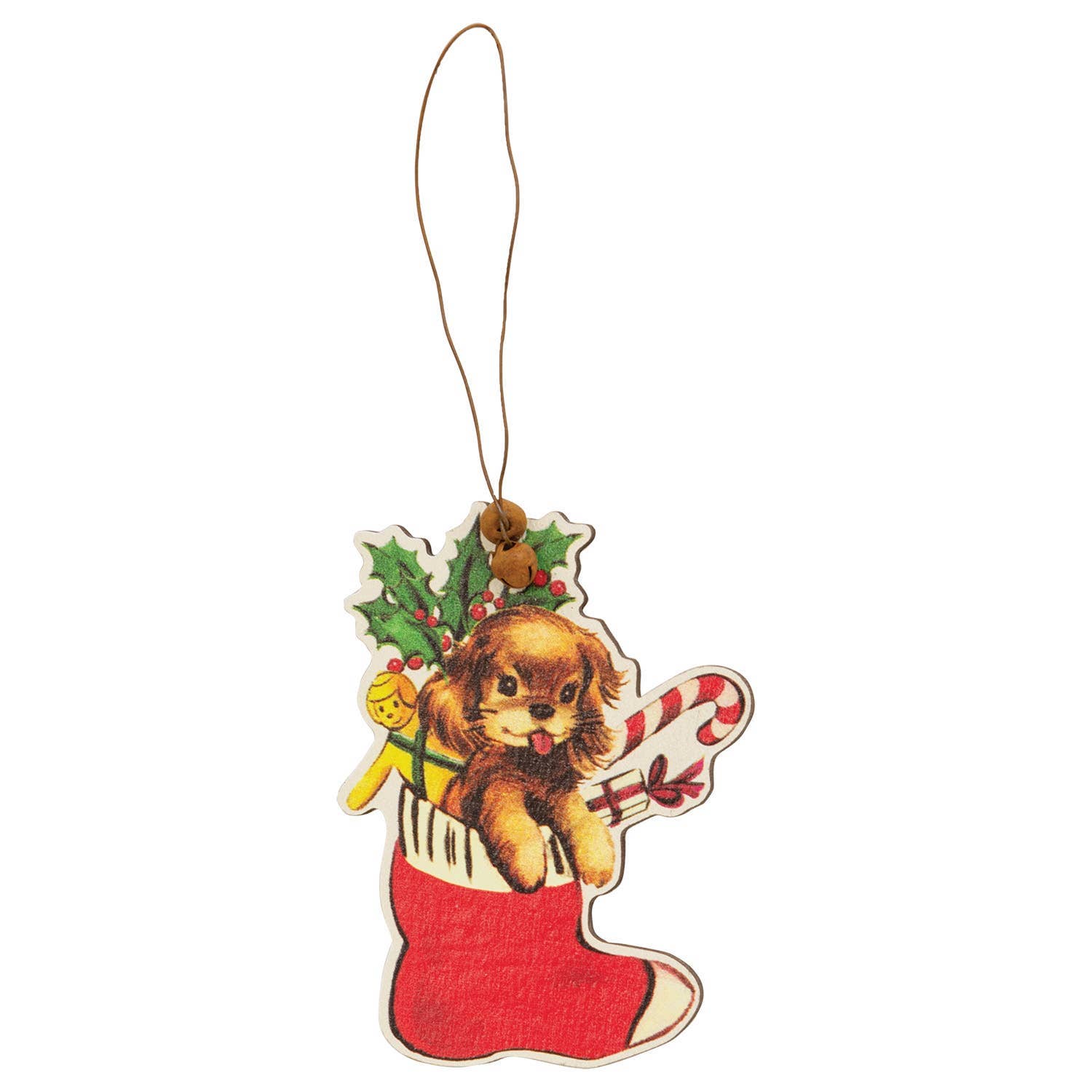 Set of 4 - Retro Look Wooden Puppy, Kitten, & Reindeer Ornament