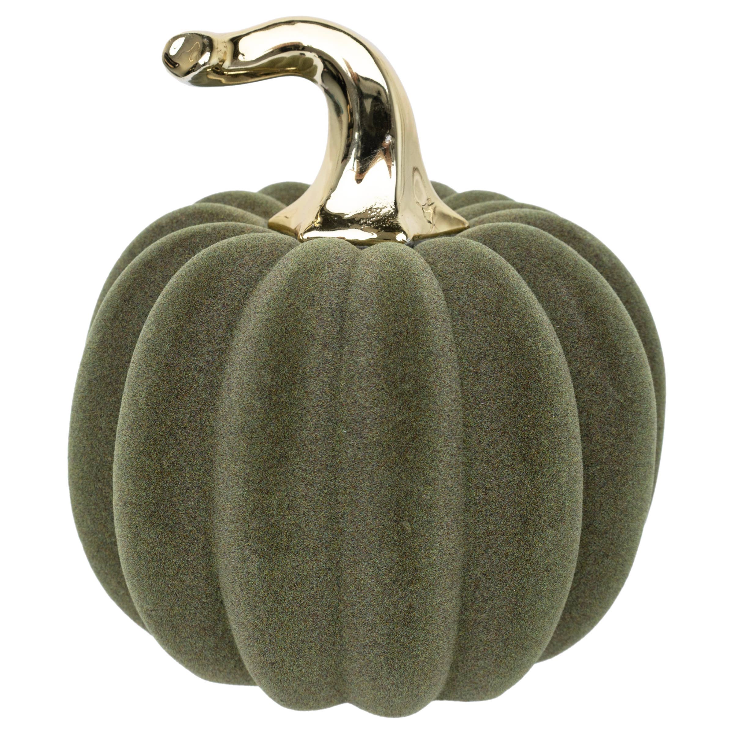 5.75" Olive Green Flocked Dolomite Pumpkin