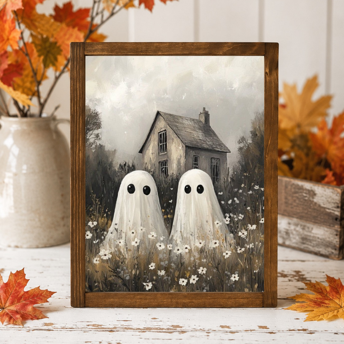 Friendly Ghosts in Flower Field Framed Print