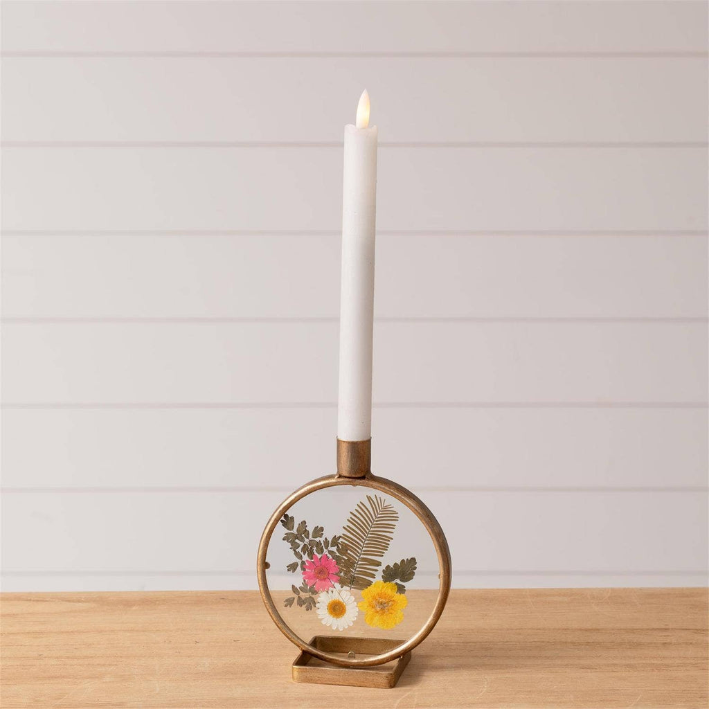 Candle Holder - Glass With Pressed Flowers
