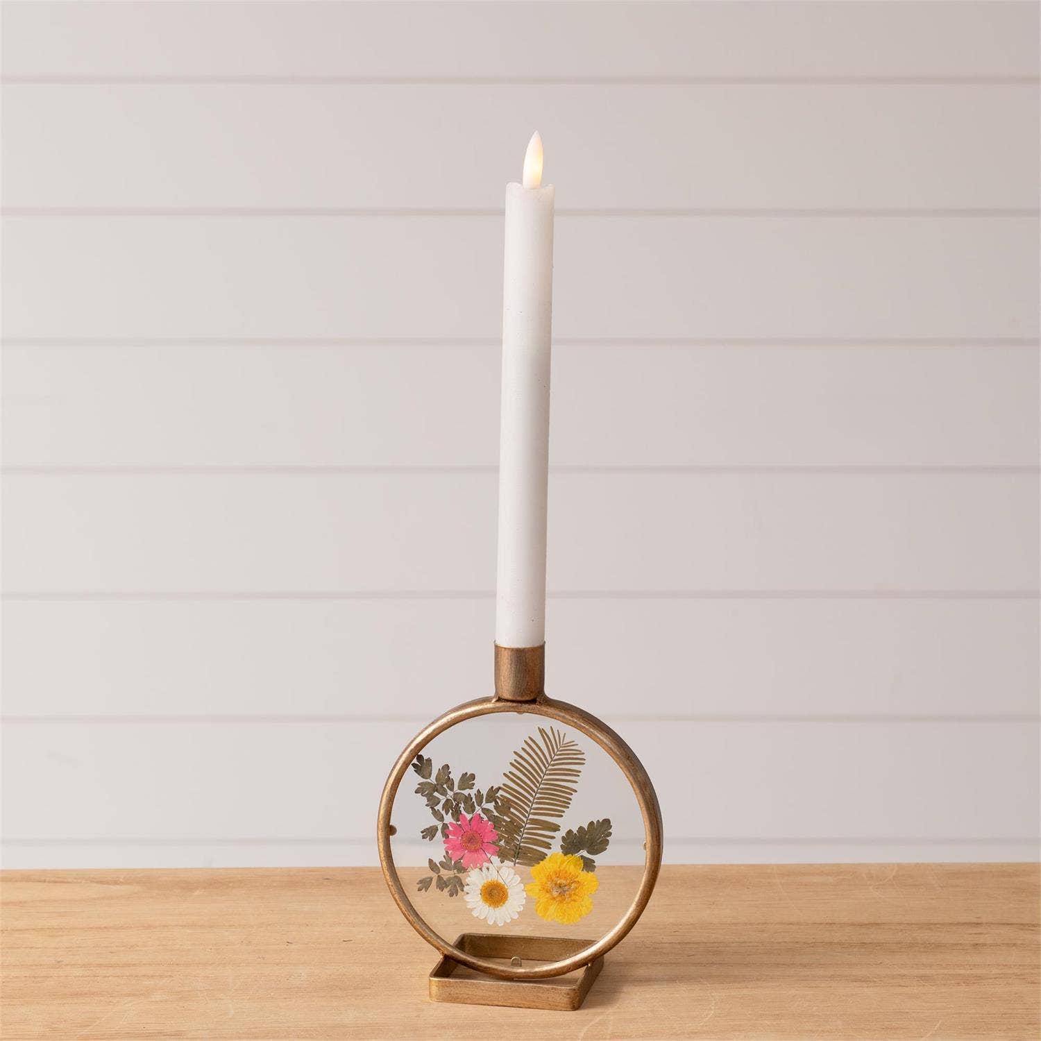 Candle Holder - Glass With Pressed Flowers