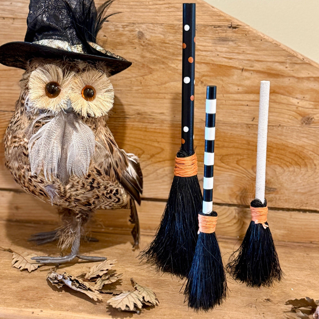 12" Black Polka Dot Broom