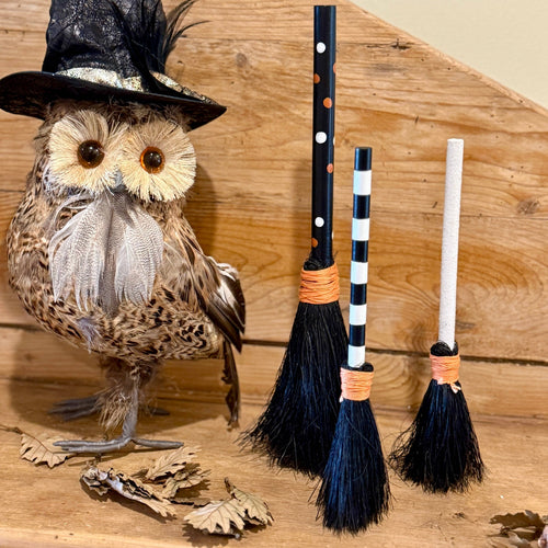 12" Black Polka Dot Broom