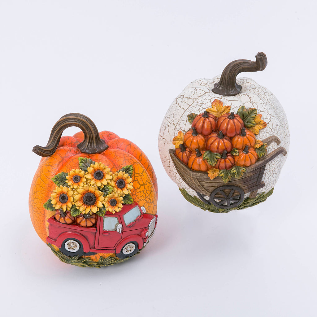 Thanksgiving Elegant Set of 2 Resin Harvest Pumpkins 8.8in