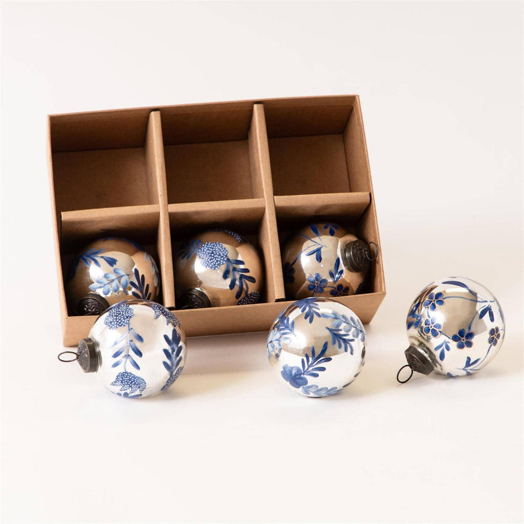 Glass Ornament - Hand-Painted Midnight Bloom (Pk/06)