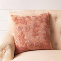 Rose Embroidered Stone Wash Throw Pillow