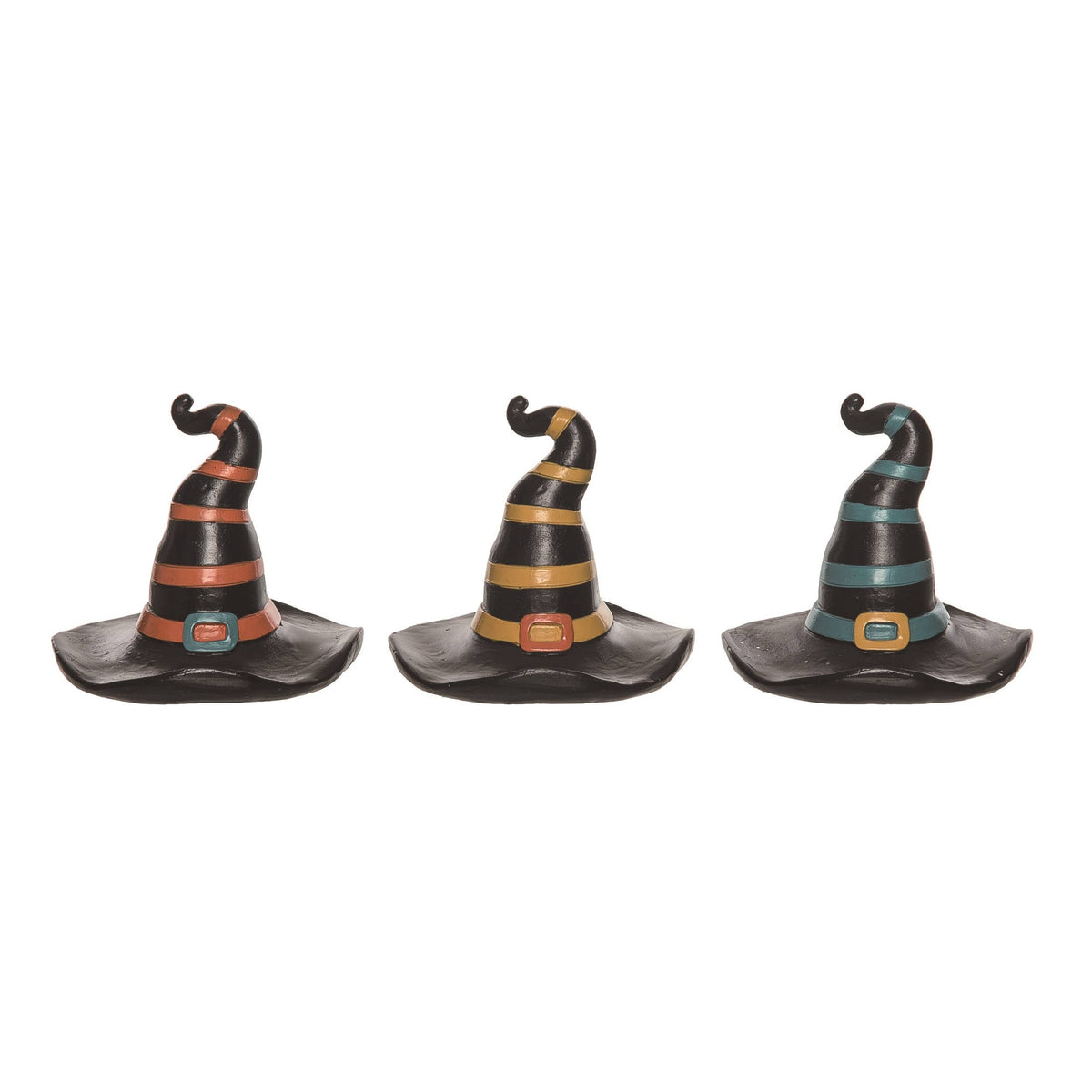 Set of 3 Multicolored Resin Witch Hat Figurines
