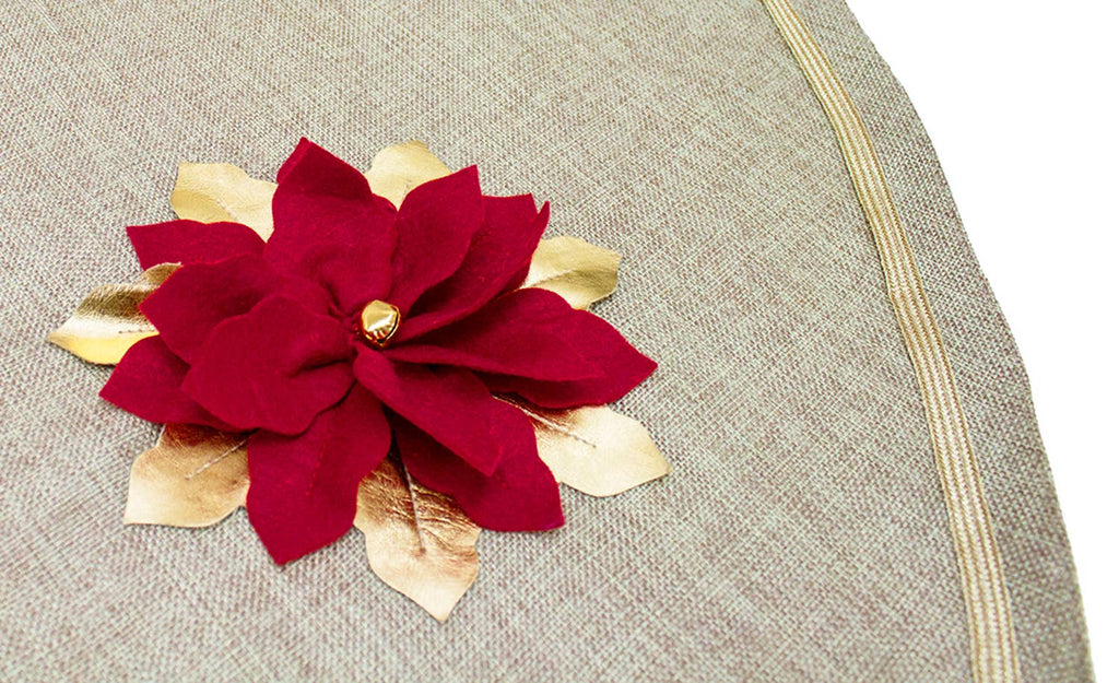 Gold-Red 3D Poinsettia Natural 53" Christmas Tree Skirt