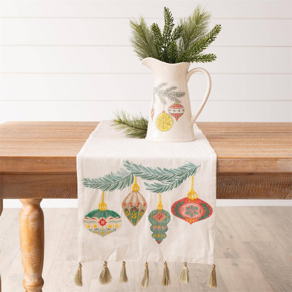 Table Runner - Merry Ornaments Embroidered