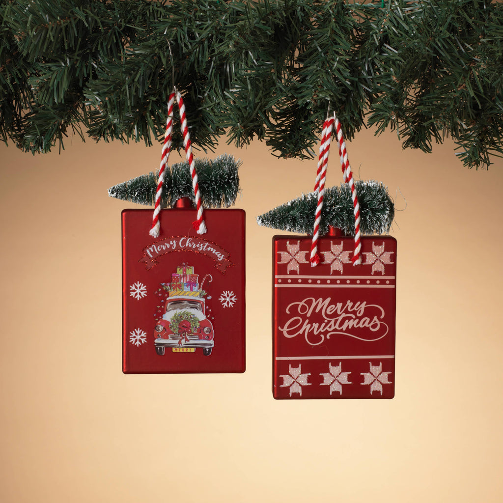 Christmas 6.5"H Glass Gift Bag Ornament,