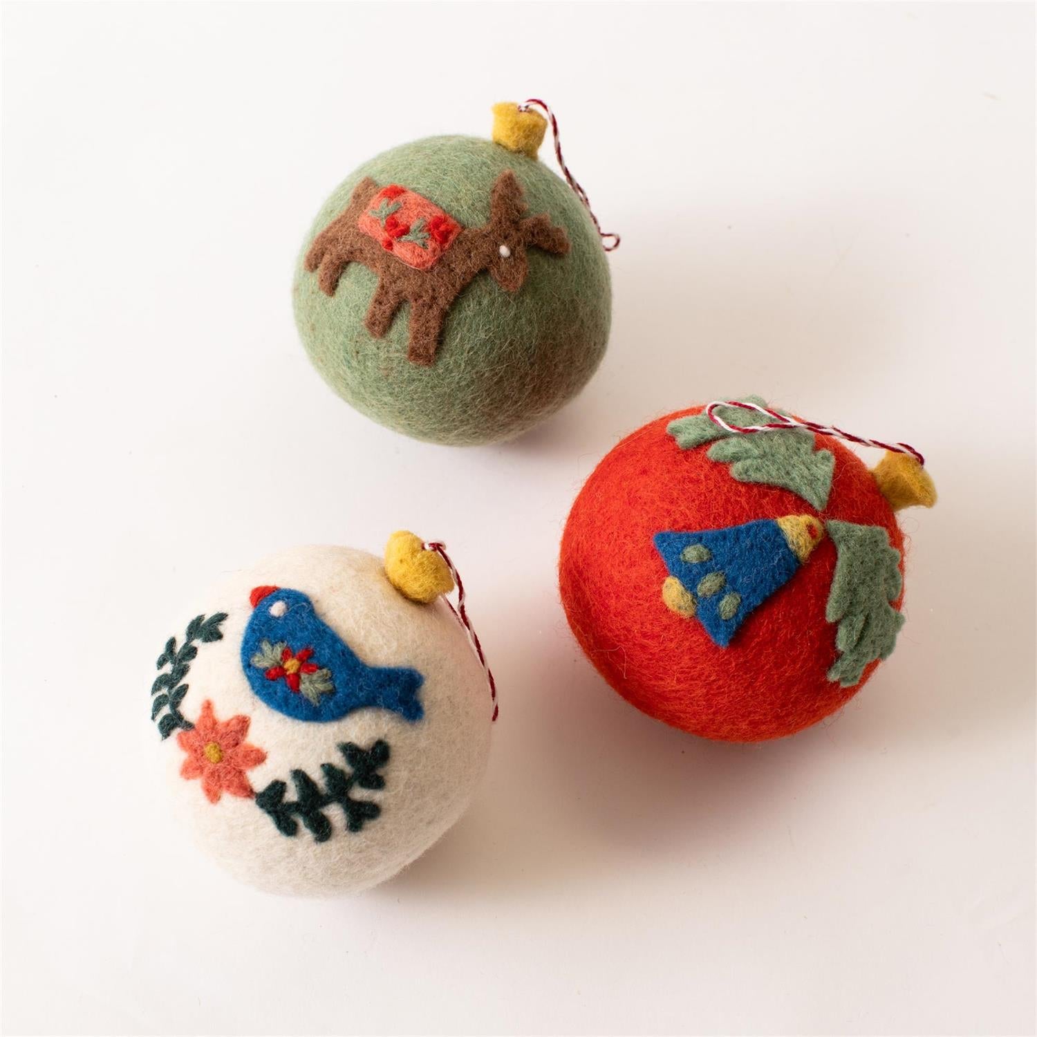 Ornaments - Woolen Folk Art Orbs, set of 3