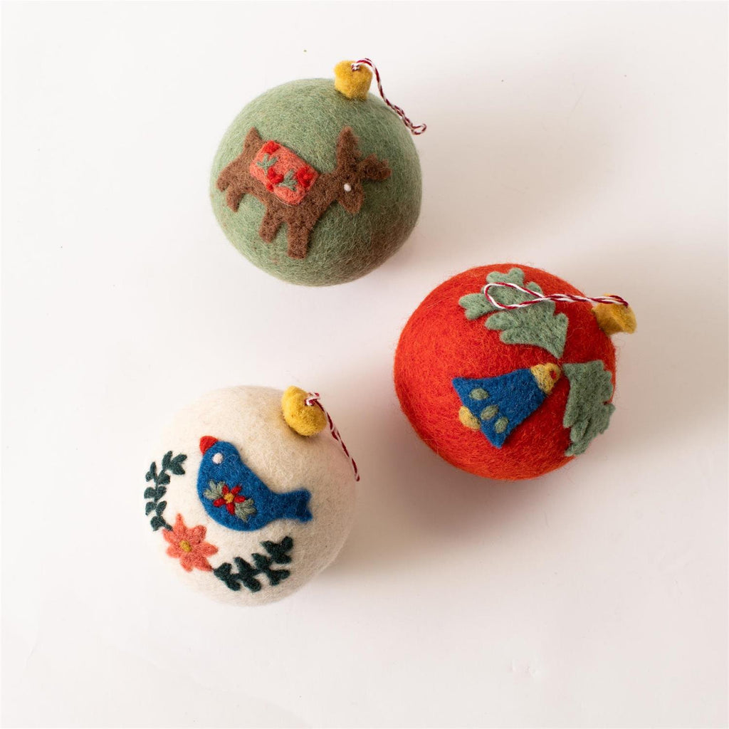 Ornaments - Woolen Folk Art Orbs, set of 3