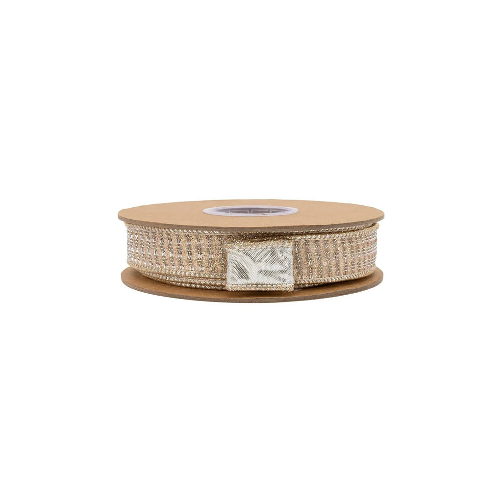 1" Wired Ribbon | Gold Sparkle w/ Champagne Metallic Backing | 10 Yard Roll