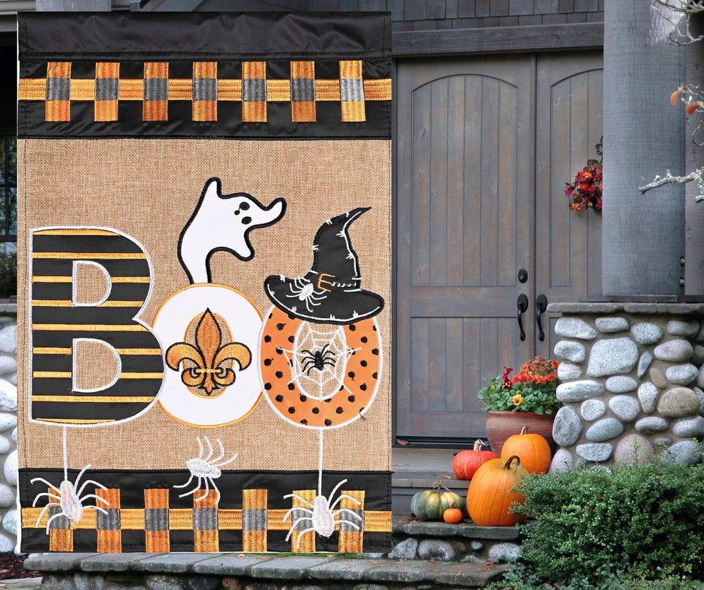 Burlap Boo Ghost Fleur De Lis Garden Flag