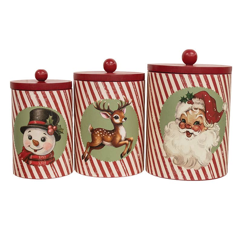 Set of 3- Nostalgic Christmas Metal Canisters