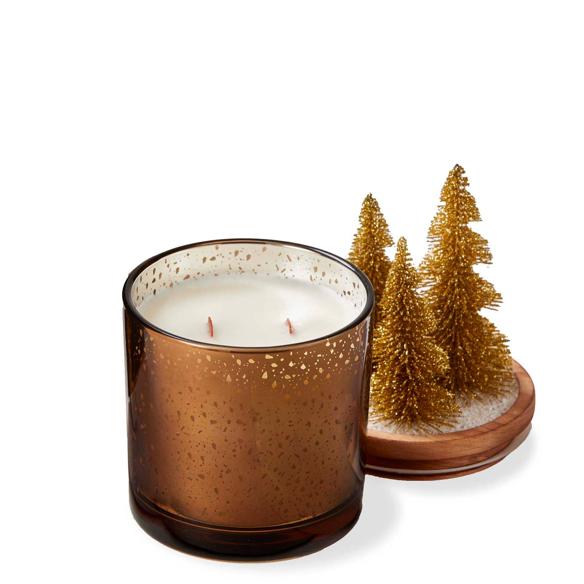 Snowcap Bottle Brush Candle Bronze Glass