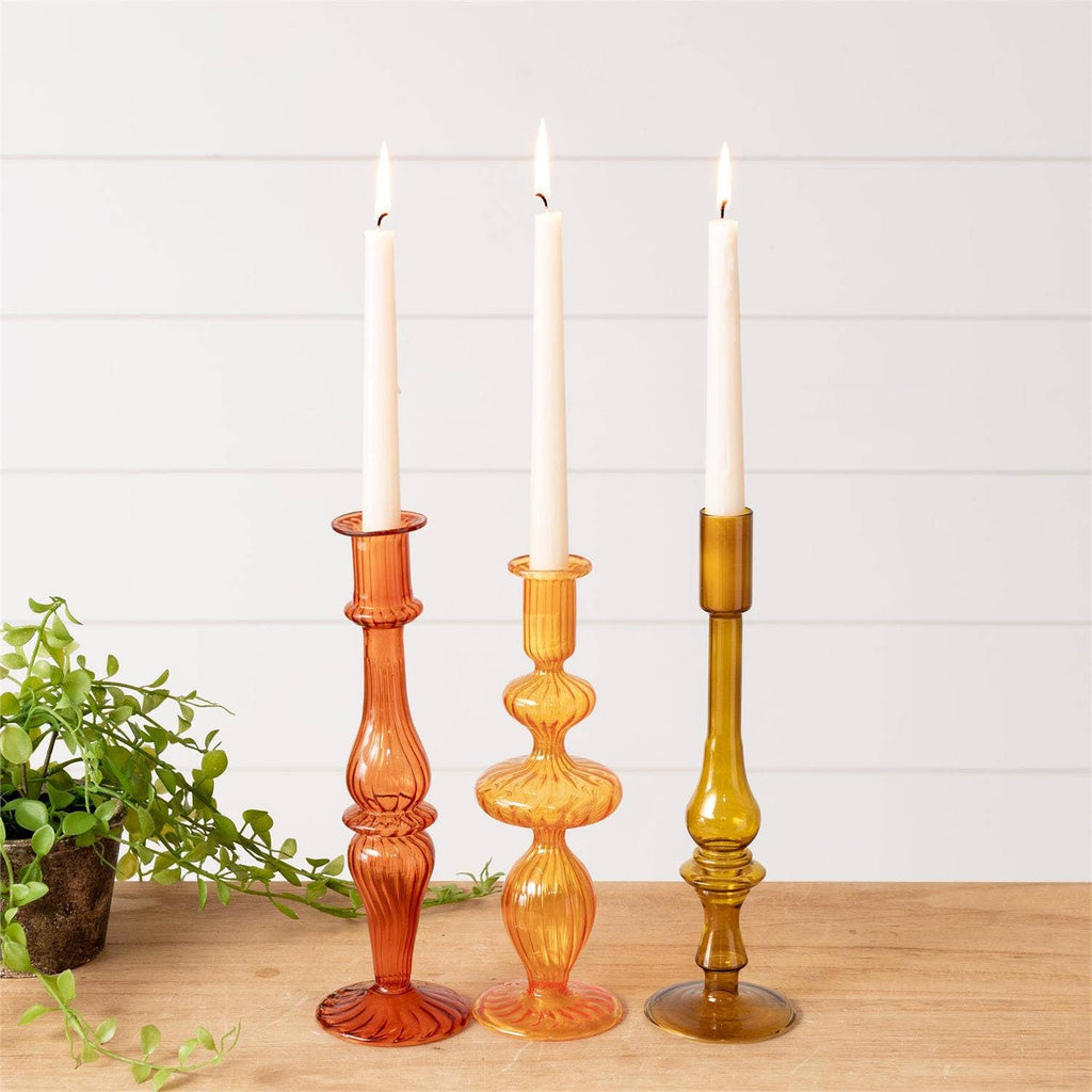 Amber Ombre Glass Taper Holder (Set of 3)