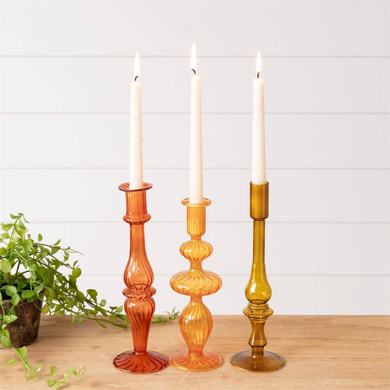 Amber Ombre Glass Taper Holder (Set of 3)