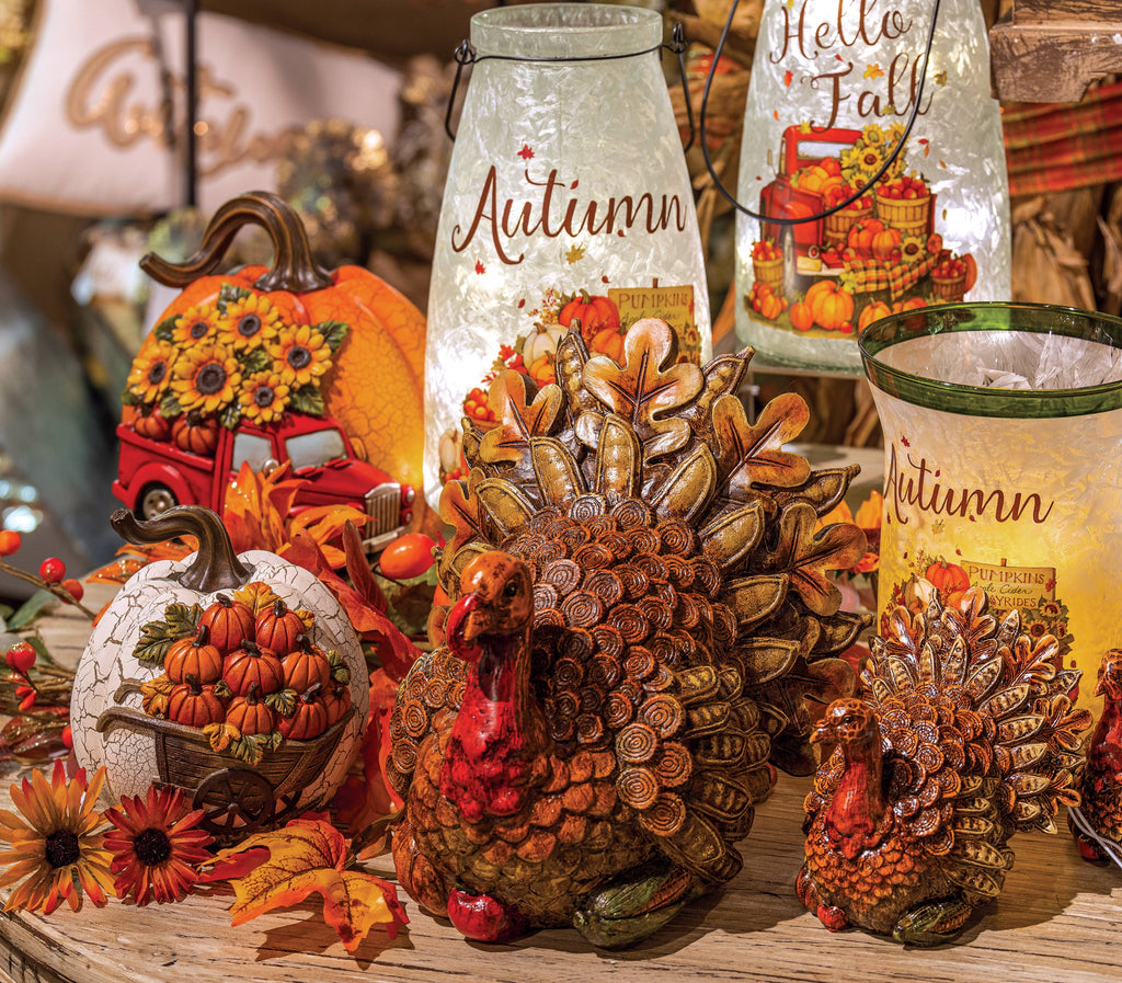 Thanksgiving Elegant Set of 2 Resin Harvest Pumpkins 8.8in